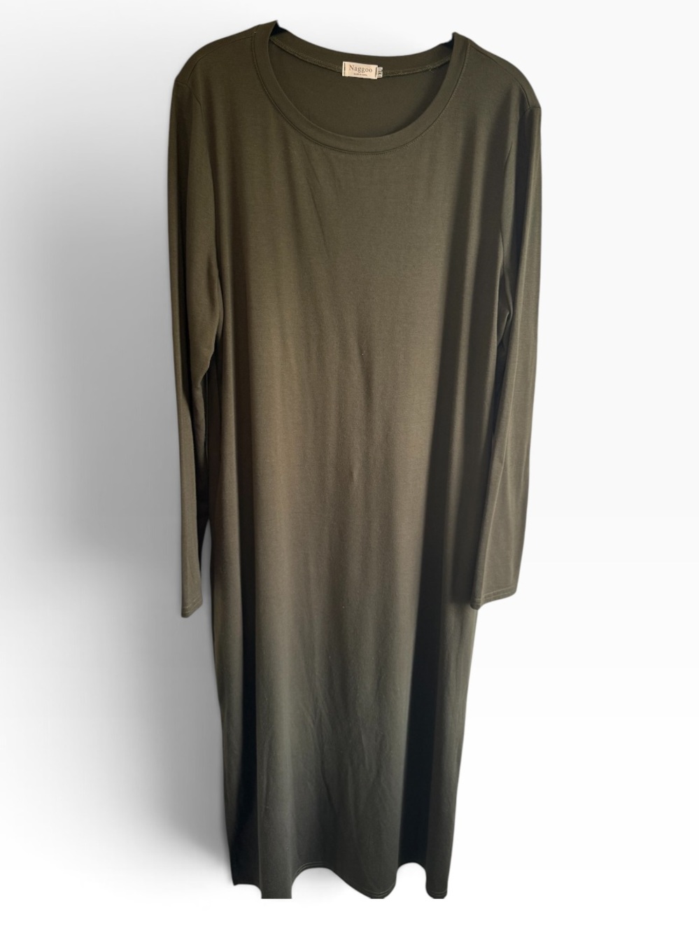 Naggoo XL Olive Green Long Sleeve Maxi Dress Relaxed Minimalist